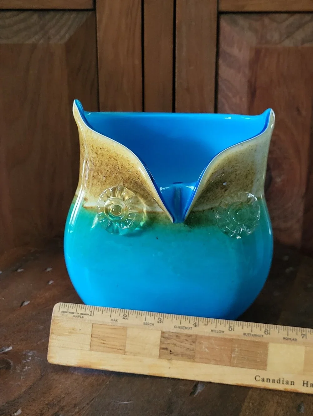 Blue and Green Glass Owl Vase